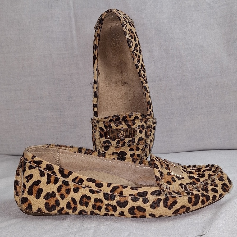 Vionic Sydney Loafers Brown Tan Leopard Calf Hair Driving Shoes Size 8 TVW4105